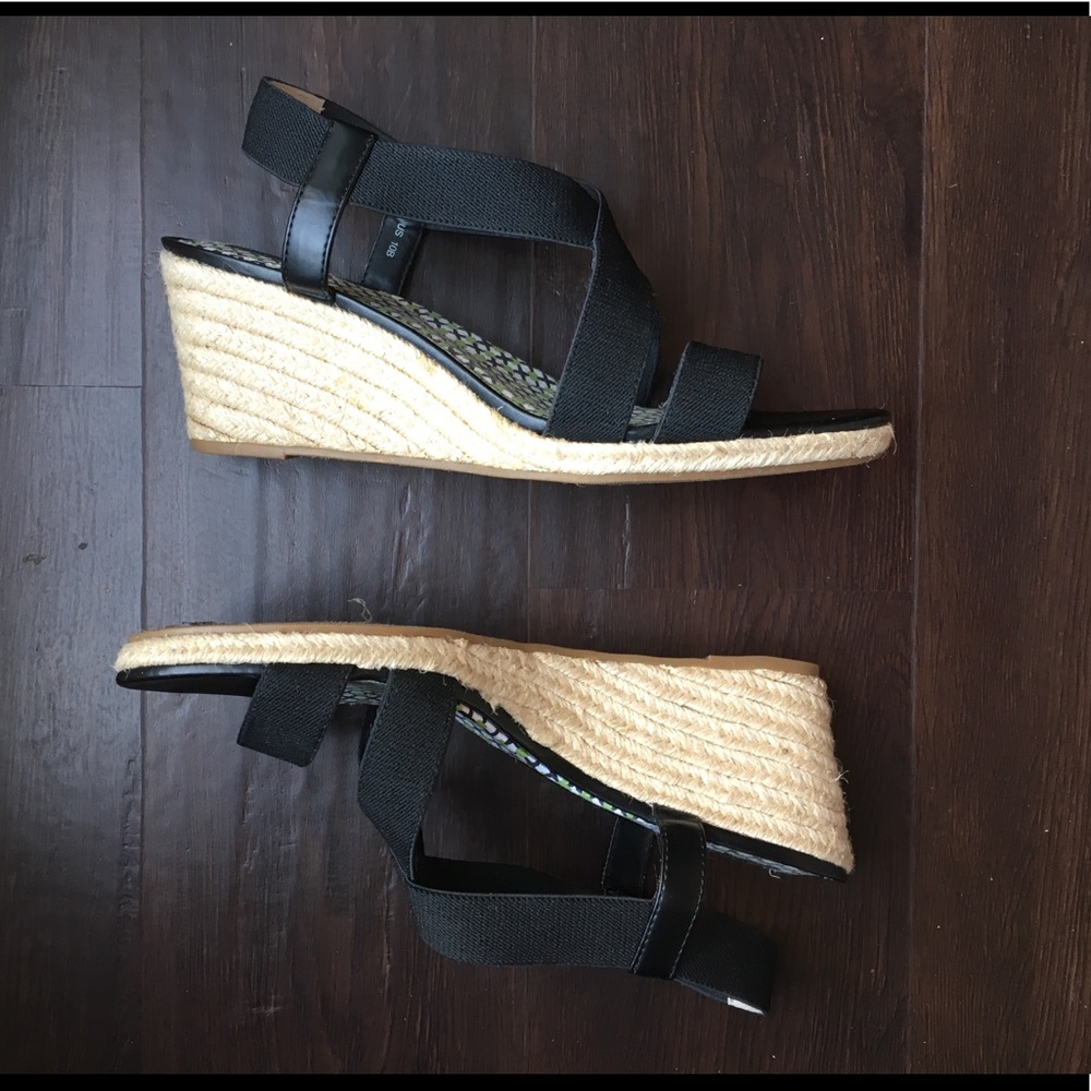 Lands’ End Black Wedge Sandals